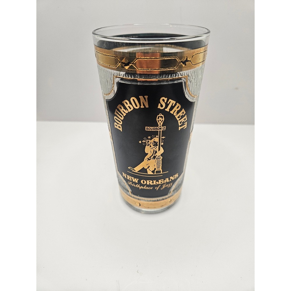Bourbon Street‎ New Orleans Jazz Souvenir Drinking Glass Gold Trim